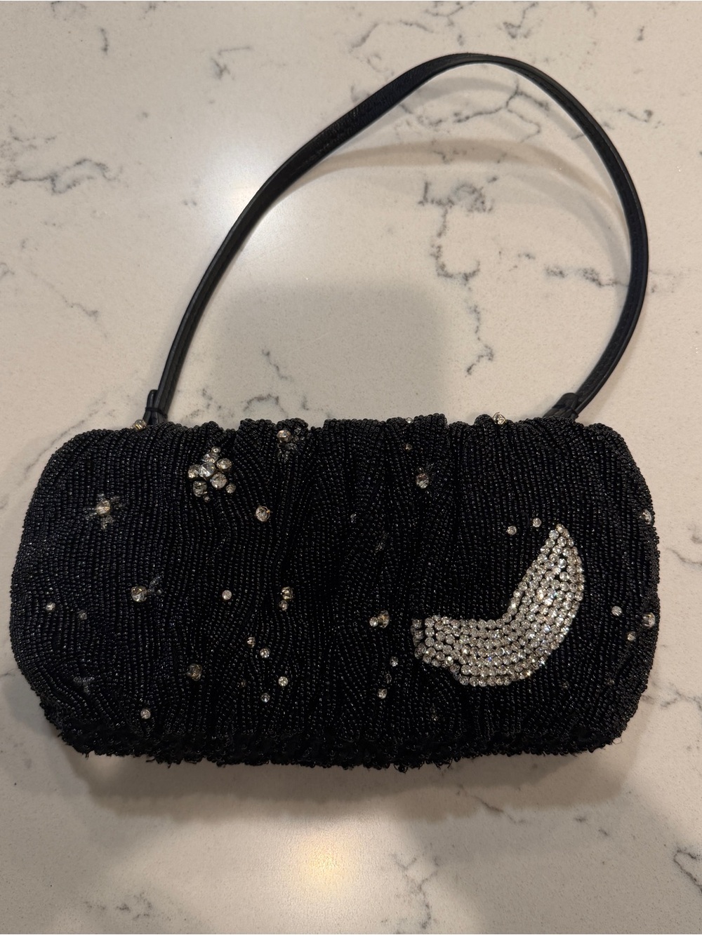 Staud Beaded black Bean Clutch Bag Constellation Moon Stars Starry Night